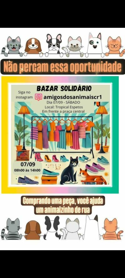 Imagem da notícia Quinta edição do Bazar Solidário acontece amanhã para ajudar animais resgatados em Costa Rica